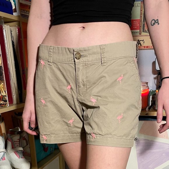 Y2K Flamingo mid rise khaki shorts - Picture 1 of 5